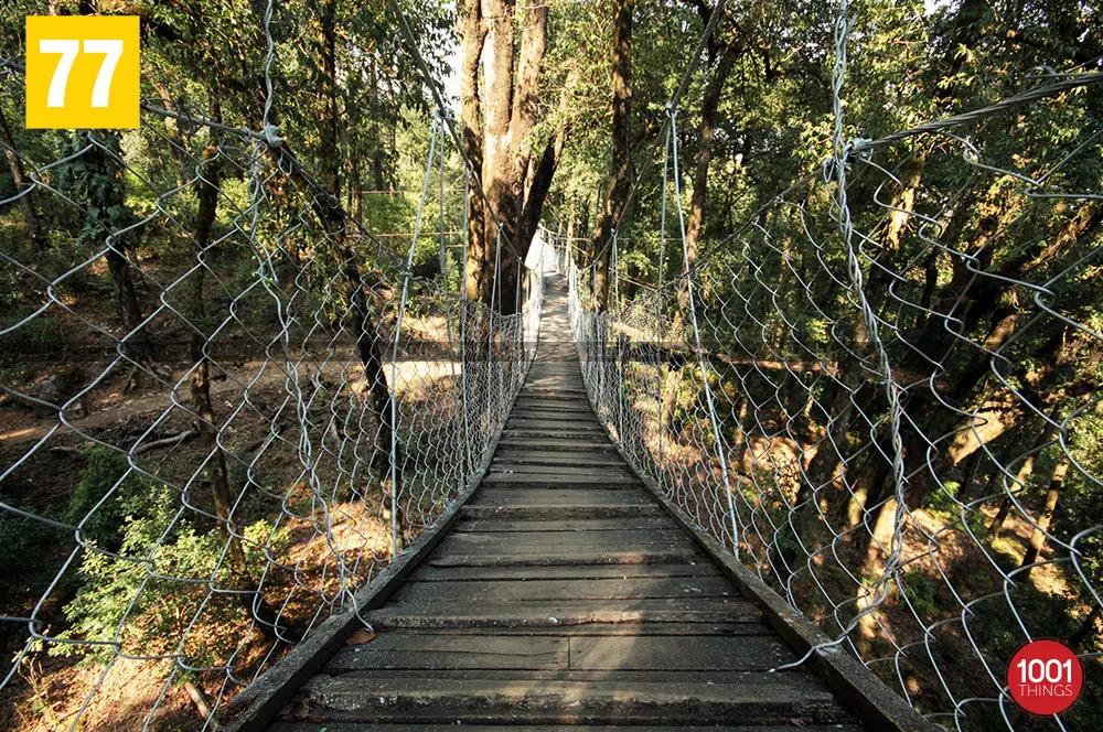 Wooden walkway at Hanging bridge lolegaon