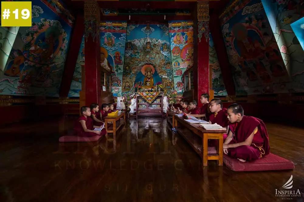 Salugara Monastery — monks and children in prayer room